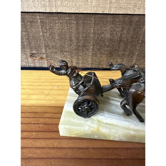 Vintage Gladiator Roman Warrior With Chariot And Horses Copper Metal On Marble - Picture 7 of 10